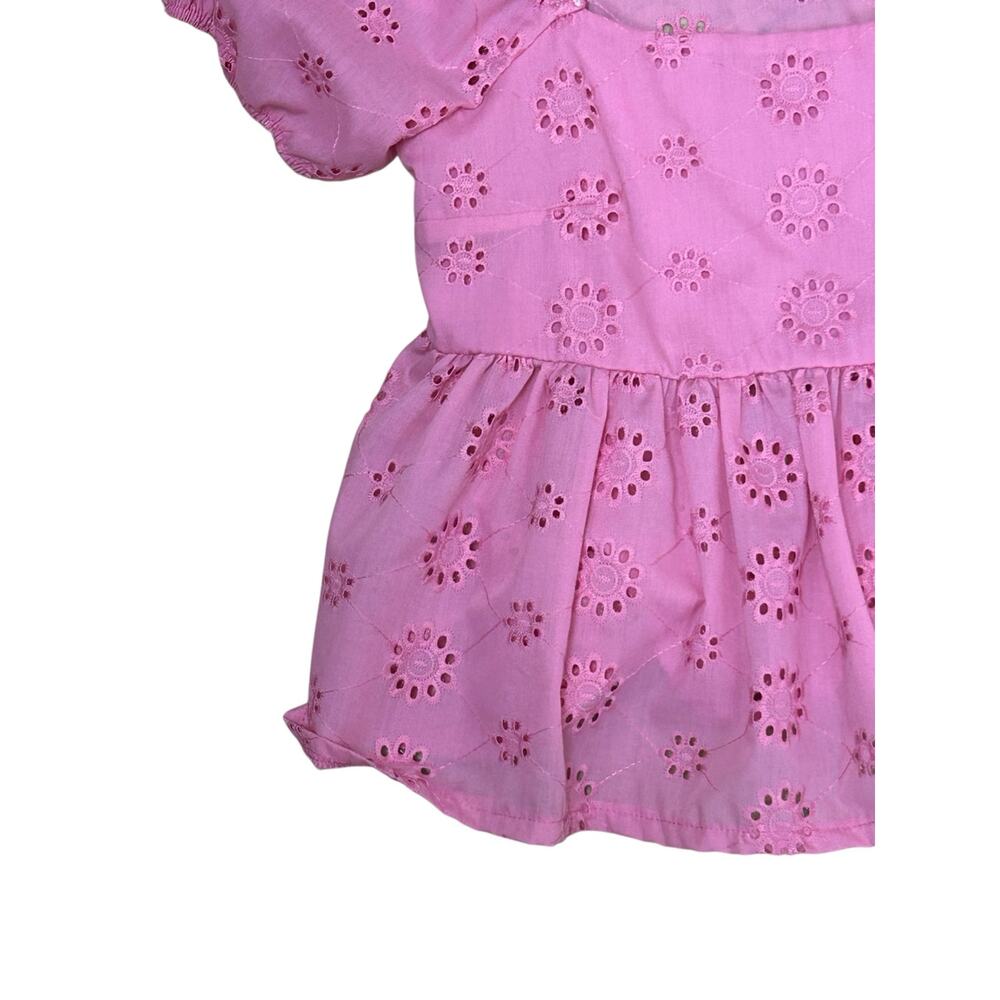 Altar’d State Pink Eyelet Crop Top Medium Puff Sleeve Cottagecore - Picture 5 of 8